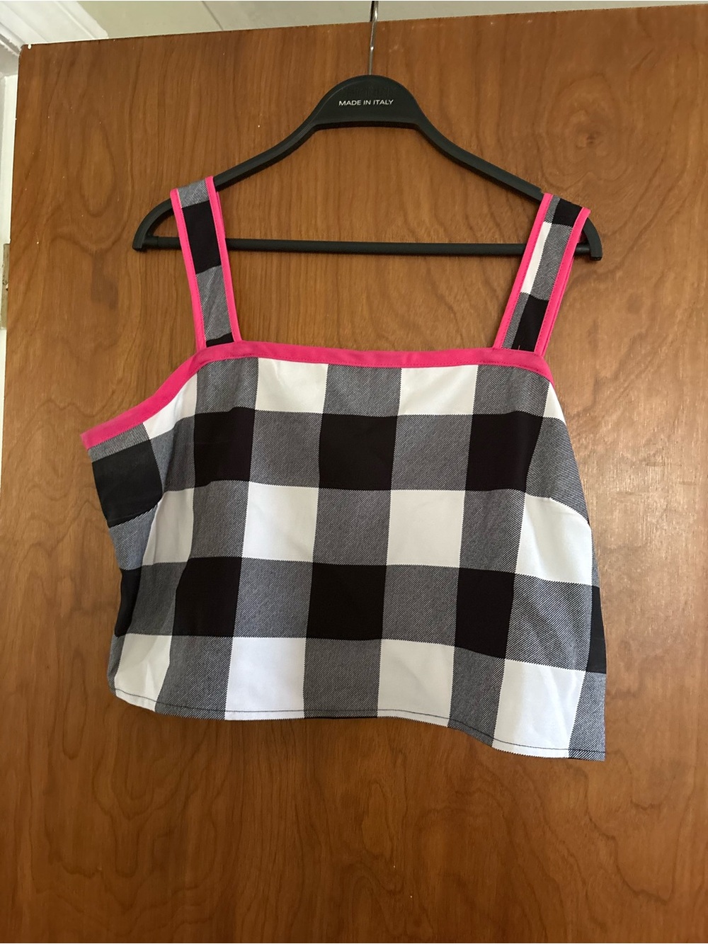 New York & Company Black and White Check Tank with Hot Pink Trim